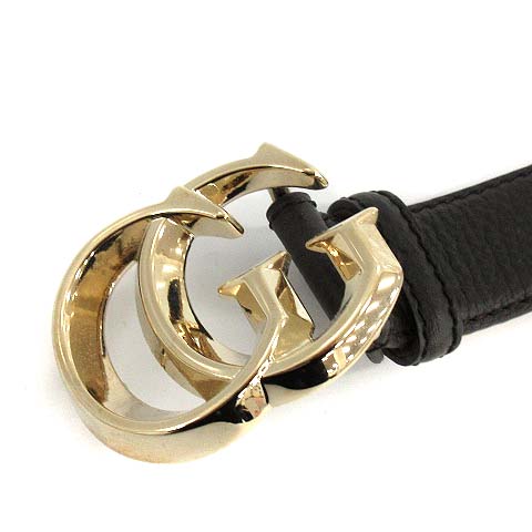 GUCCI ブラックレザー ベルト 80/32 正規品 グッチ GUCCI ベルト GGバックル レザー 80 32 黒 ブラック