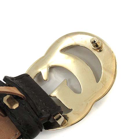 GUCCI ブラックレザー ベルト 80/32 正規品 グッチ GUCCI ベルト GGバックル レザー 80 32 黒 ブラック