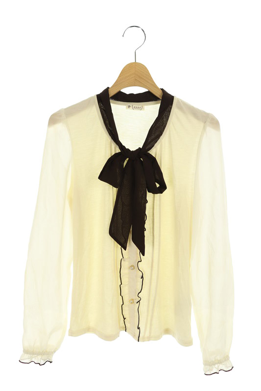 アクシーズファム Axes Femme リボンブラウス 長袖 シフォン 切替 M アイボリー My Os レディース 170 ベクトルパーク