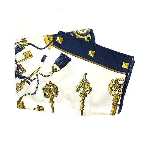 エルメス HERMES カレ90 スカーフ キー 鍵 LES CLES シルク 白 紺