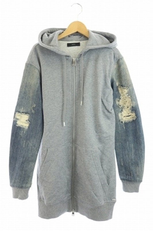 ディーゼル DIESEL 袖デニム 切替 ロングパーカー ジップアップ  