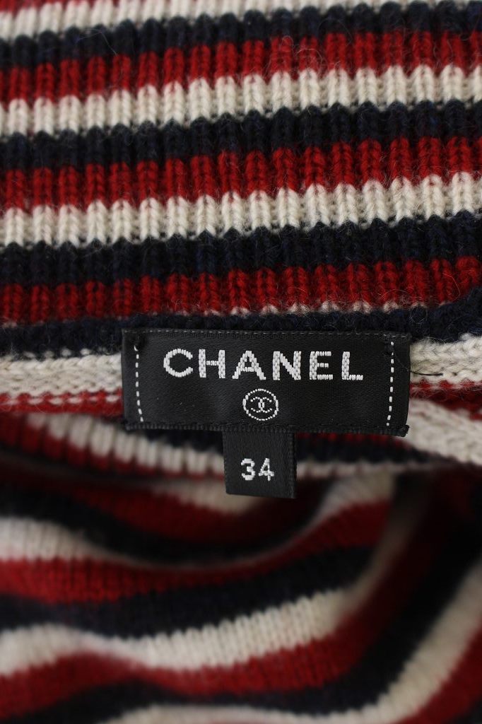 シャネル CHANEL ボーダータートルネックニット セーター 長袖 34 赤 