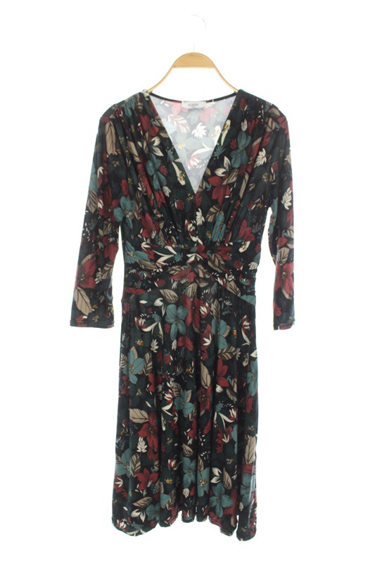 エジェリー Egerie 花柄ワンピース 膝丈 七分袖 Vネック 黒 My Os レディース 170 ベクトルパーク