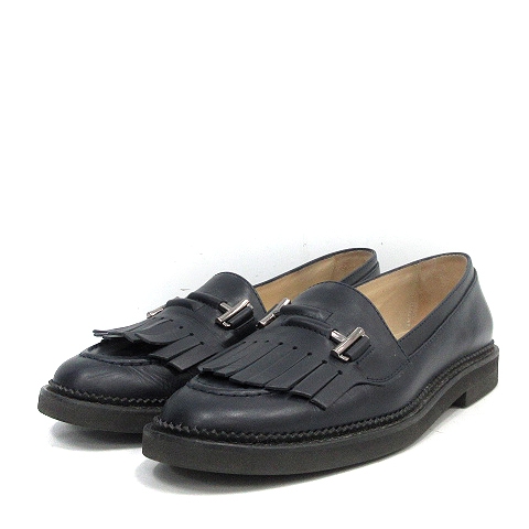 トッズ Tod S ローファー ダブルt タッセル レザー 40 5 紺 ネイビー Ak30 メンズ 170 ベクトルパーク