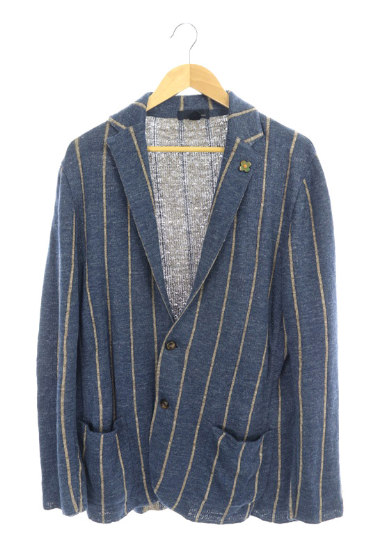ラルディーニ Lardini リネン ストライプ テーラードジャケット 3b M 紺 ベージュ Os メンズ 170 ベクトルパーク