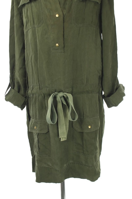 ダイアンフォンファステンバーグ Diane Von Furstenberg ミリタリーワンピース シャツワンピ 膝丈 長袖 ドロスト 6 カーキ 緑 Es Os レディース 170 ベクトルパーク