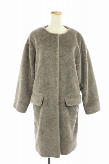 B Y ユナイテッドアローズ Beauty Youth ビューティー ユース フェイクムートンファーコート ノーカラー ロング S グレージュ Os レディース 170 ベクトルパーク