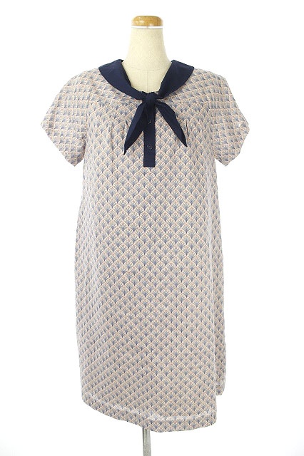 ローラアシュレイ Laura Ashley スカーフデザイン総柄ワンピース ひざ丈 半袖 1 紺 赤 Kn Os レディース 170 ベクトルパーク