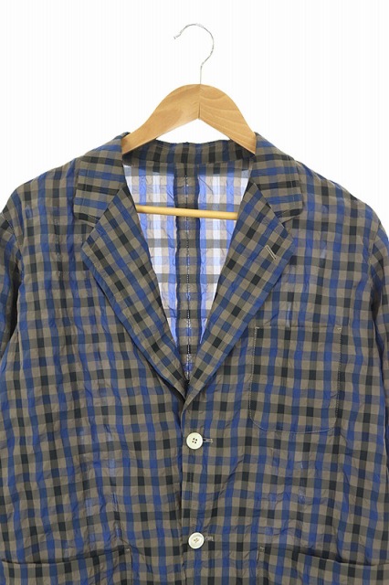 タケオキクチ Takeo Kikuchi 40ct 525 ギンガムチェック柄シャツジャケット テーラード 2b 3 グレー 青 Es Os Sh メンズ 170 ベクトルパーク