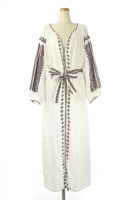 トゥモローランド Tomorrowland Fil 刺繍ガウンマキシワンピース コットン ロング 長袖 白 ボルドー Ao Os レディース 170 ベクトルパーク