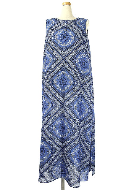 未使用品 ルルウィルビー Loulou Willoughby 19ss バンダナレースプリントワンピース ノースリーブ フレア ロング 2 青 Os レディース 170 ベクトルパーク