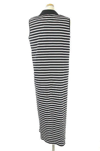 未使用品 ルミノア Leminor 19ss Robe Poloノースリーブボーダーワンピース 台形 ロング F 黒 白 Os レディース 170 ベクトルパーク