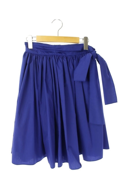 ミュウミュウ miumiu フレアスカート サイドリボン ひざ丈 36 青  