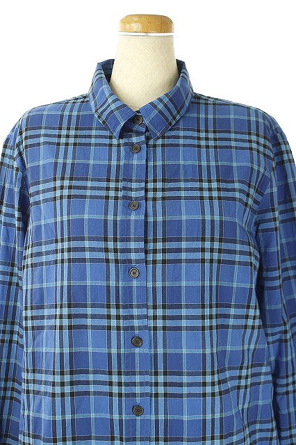 【ほぼ新品】Burberry Brit 青系チェック長袖シャツ バーバリーブリット BURBERRY BRIT チェック柄シャツ 長袖 コットン M