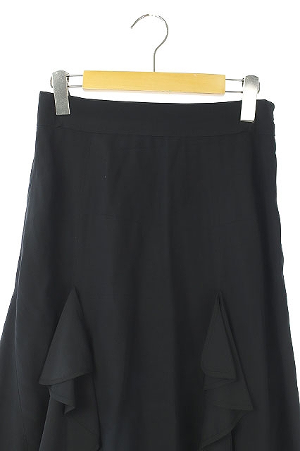 ルイヴィトン LOUIS VUITTON シルクフリルスカート 膝丈 フレア 36 黒  