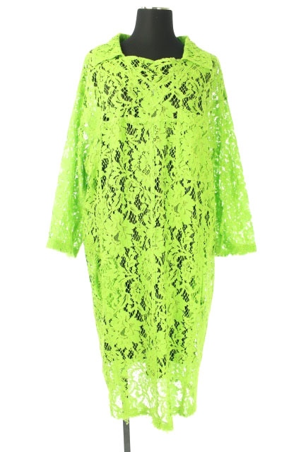 マルタンマルジェラ Martin Margiela 4 総レースワンピース ひざ丈 キャミソールインナー付き 長袖 36 緑 Kn Os レディース 170 ベクトルパーク