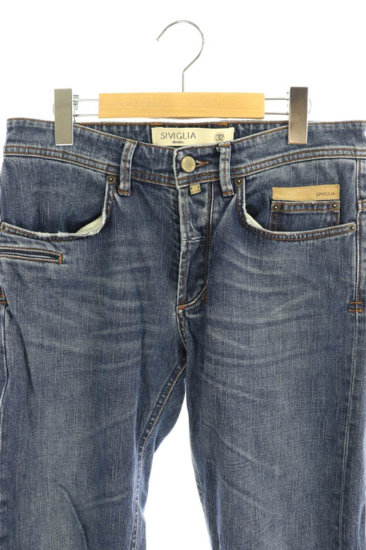 シビリア Siviglia デニム パンツ ジーンズ ストレート ボタンフライ 32 青 Ys Os Ad メンズ 170 ベクトルパーク