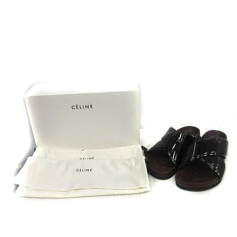 セリーヌ CELINE サンダル フラット クロスストラップ 37 黒