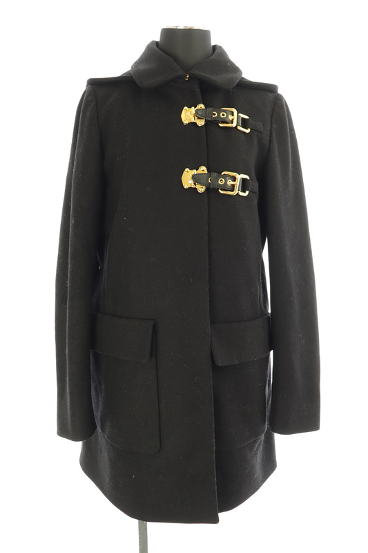 ミュウミュウ miumiu ウールロングコート フード ハンガー付 38 黒 /MY  