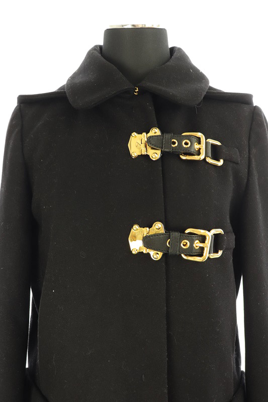 ミュウミュウ miumiu ウールロングコート フード ハンガー付 38 黒 /MY 