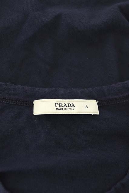 プラダ PRADA ビーズ装飾Tシャツ ダメージ加工 半袖 S 紺 /YS □OS  