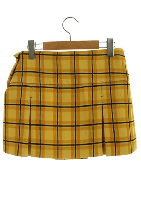 ミュウミュウ miumiu チェック柄ミニプリーツスカート 38 黄色  