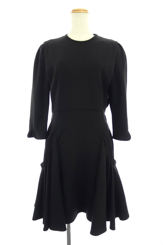 未使用品 マメクロゴウチ Mame Kurogouchi スウェットデザインワンピース 七分袖 フレア 膝丈 クルーネック 3 黒 Os レディース 170 ベクトルパーク