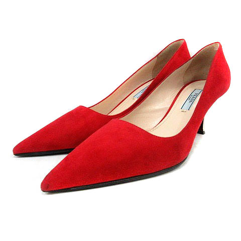 プラダ PRADA パンプス スエード ポインテッドトゥ ピンヒール 36.5 赤