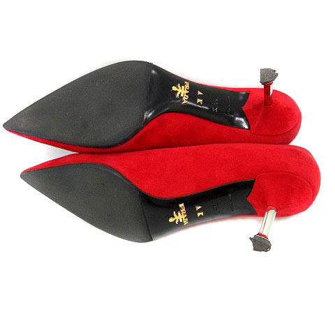 PRADA / レッド ポインテッドトゥ ハイヒール プラダ PRADA パンプス スエード ポインテッドトゥ ピンヒール 36.5 赤