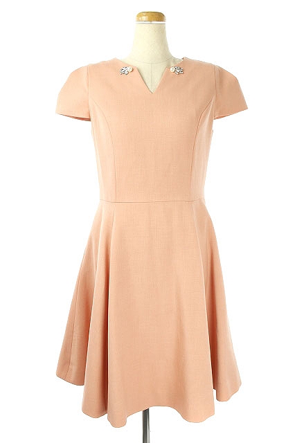 チェスティ Chesty 18ss フレンチスリーブvネックフレアワンピース ひざ丈 Vネック ビジュー 半袖 0 ピンク Ys Os レディース 170 ベクトルパーク