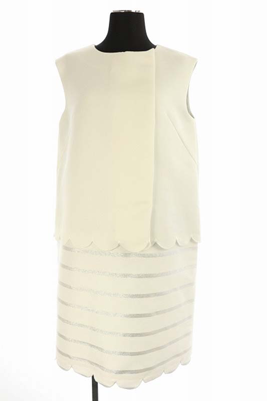 チェスティ Chesty ノースリーブボーダーワンピース 膝丈 0 白 シルバー Hk Os レディース 170 ベクトルパーク