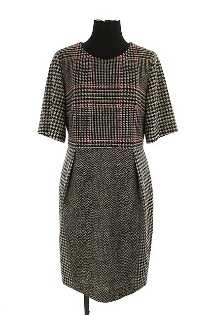 ダイアグラム グレースコンチネンタル Diagram Grace Continental ワンピース ツイードチェック 千鳥格子 半袖 膝丈 36 グレー 白 Ao Os レディース 170 ベクトルパーク