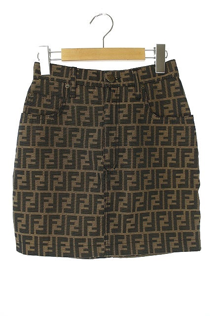 フェンディ FENDI jeans ズッカ柄 タイトスカート ミニ I40 茶  