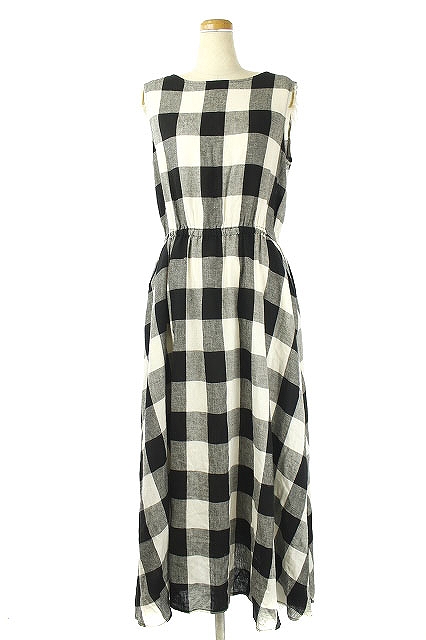 イエナ スローブ Iena Slobe 18ss チェックノースリーブワンピース フレア ロング ラウンドネック 黒 白 Os レディース 170 ベクトルパーク