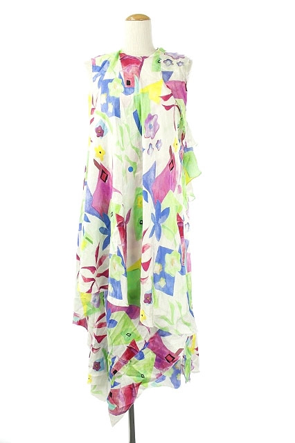 バレンシアガ Balenciaga 18ss フラワー柄ノースリーブワンピース 膝丈 34 白 マルチカラー Ao Os レディース 170 ベクトルパーク