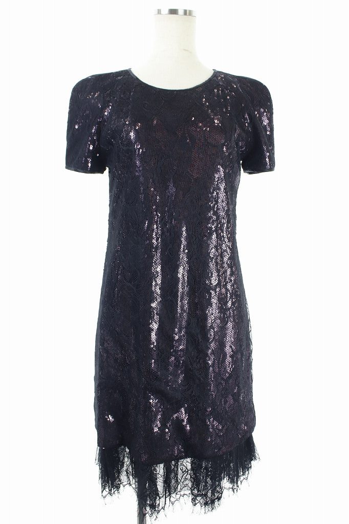 未使用品 ヴィヴィアンタム Vivienne Tam スパンコールワンピース 膝丈 半袖 レース １黒 紫 Hh Os Sh レディース 170 ベクトルパーク