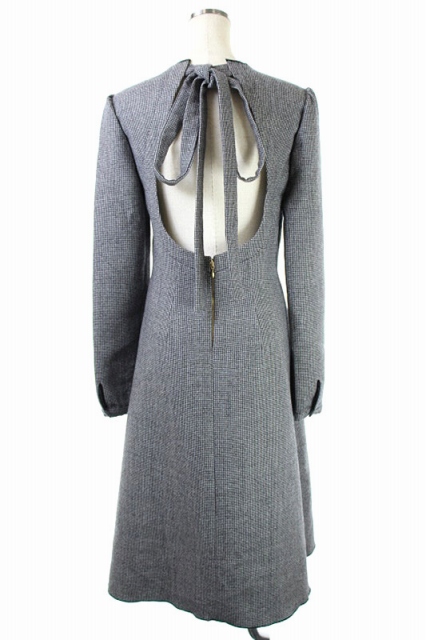 ロシャス Rochas バックオープンロングドレスワンピース 千鳥柄 長袖 40 黒 白 Kn Os レディース 170 ベクトルパーク