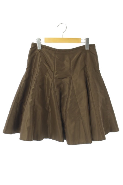 ラルフローレン RALPH LAUREN シルク 膝丈 フレアスカート 9 茶 /AA  