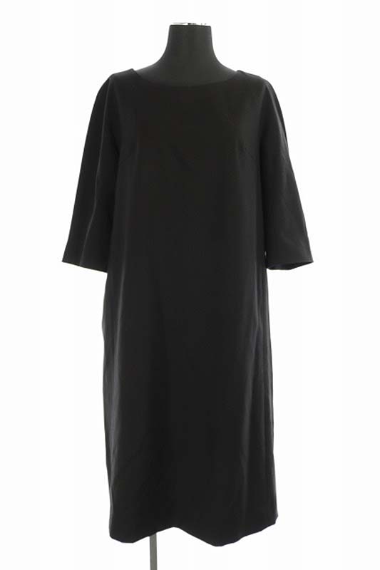 ドレステリア Dressterior ウール七分袖ワンピース タイト 膝丈 クルーネック 38 黒 Os レディース 170 ベクトルパーク