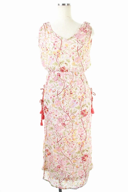 ヴェルニカ Velnica 花柄ノースリーブvネックワンピース 台形 ロング サイドリボン ピンク 赤 Os レディース 170 ベクトルパーク