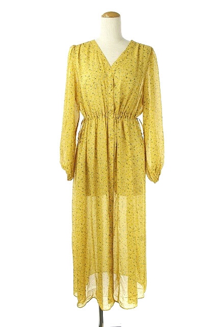 ユナイテッドアローズ United Arrows フラワープリントスタンドカラー ワンピース ロング 長袖 黄 Hh Os レディース 170 ベクトルパーク