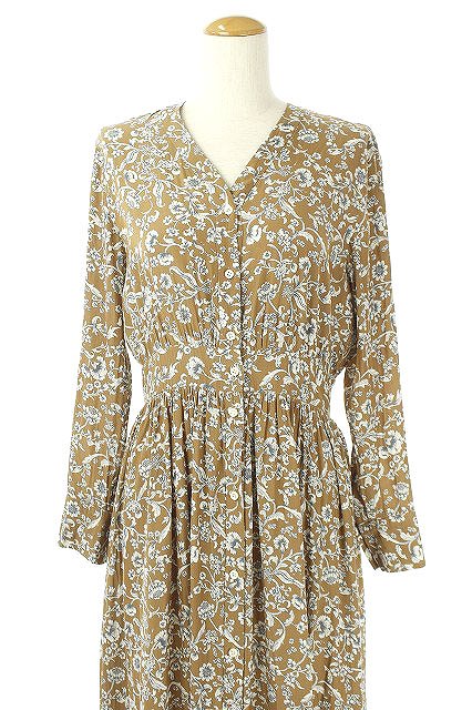 プラージュ Plage 19ss Rustic Flower ギャザーワンピース 長袖 ロング 36 茶 Ao Os レディース 170 ベクトルパーク