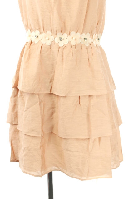 チェスティ Chesty ノースリーブフラワーティアードワンピース ミニ パールビジュー装飾 ラウンドネック 0 ピンク Os レディース 170 ベクトルパーク