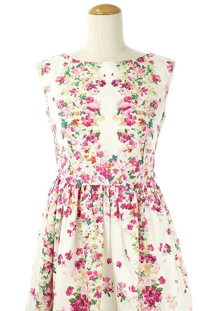 チェスティ Chesty フレアワンピース 花柄 総柄 ひざ丈 ノースリーブ 0 白 ピンク Kn Os レディース 170 ベクトルパーク