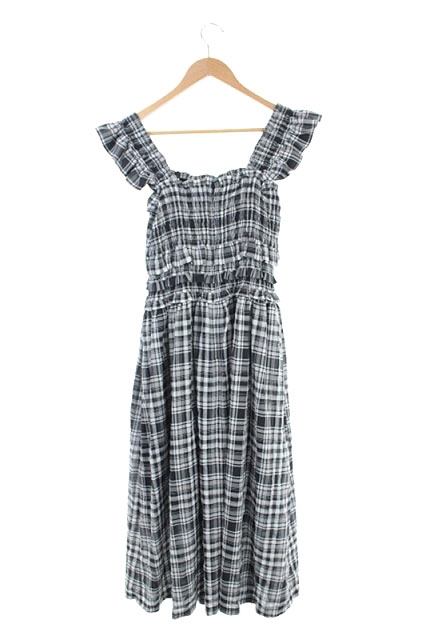 スナイデル Snidel 19ss シャーリングチェックワンピース ロング ノースリーブ 0 黒 白 Es Os レディース 170 ベクトルパーク