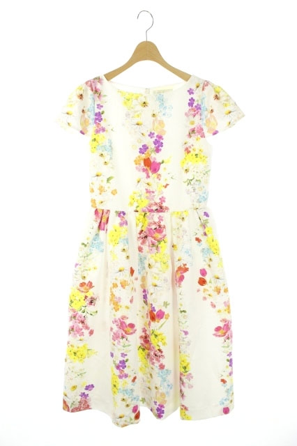 未使用品 チェスティ Chesty 19aw アニバーサリーフラワーワンピース フレンチスリーブ フレア 膝丈 ボートネック 1 白 マルチカラー Os レディース 170 ベクトルパーク