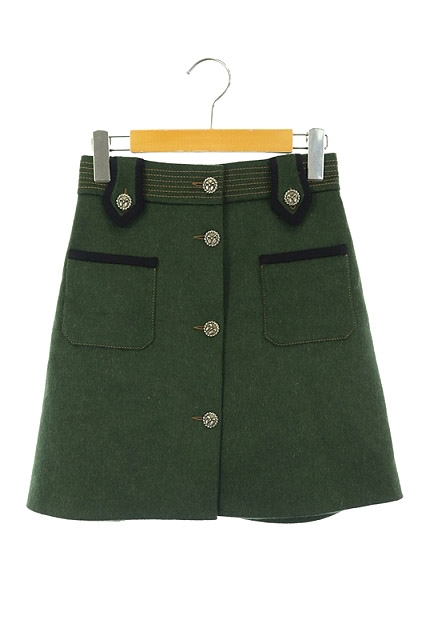 ミュウミュウ miumiu 19AW ウールスカート 台形 ミニ フロントボタン 