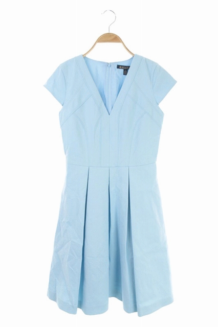 ブルックスブラザーズ Brooks Brothers Vネックフレアワンピース 半袖 膝丈 0 水色 Ao Os レディース 170 ベクトルパーク