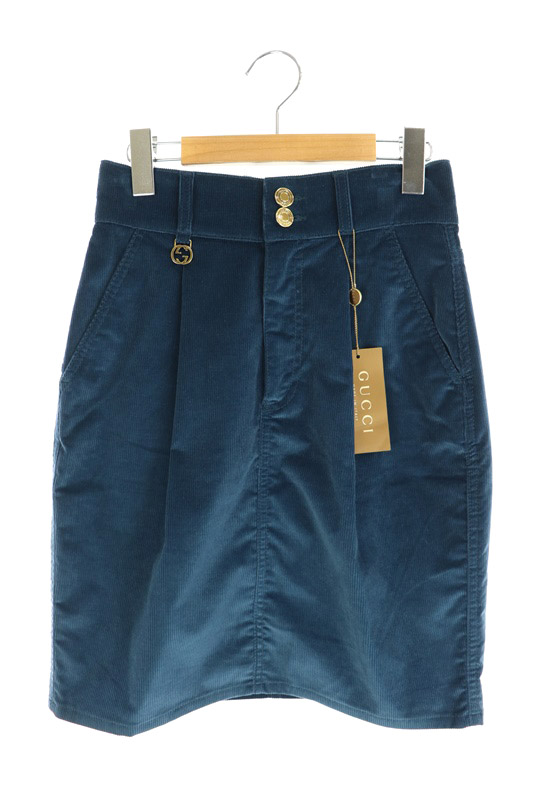 グッチ GUCCI コーデュロイスカート 膝丈 タイト 38 青 227067 XZ303  