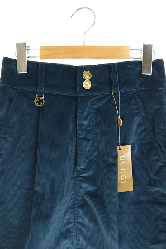 グッチ GUCCI コーデュロイスカート 膝丈 タイト 38 青 227067 XZ303 